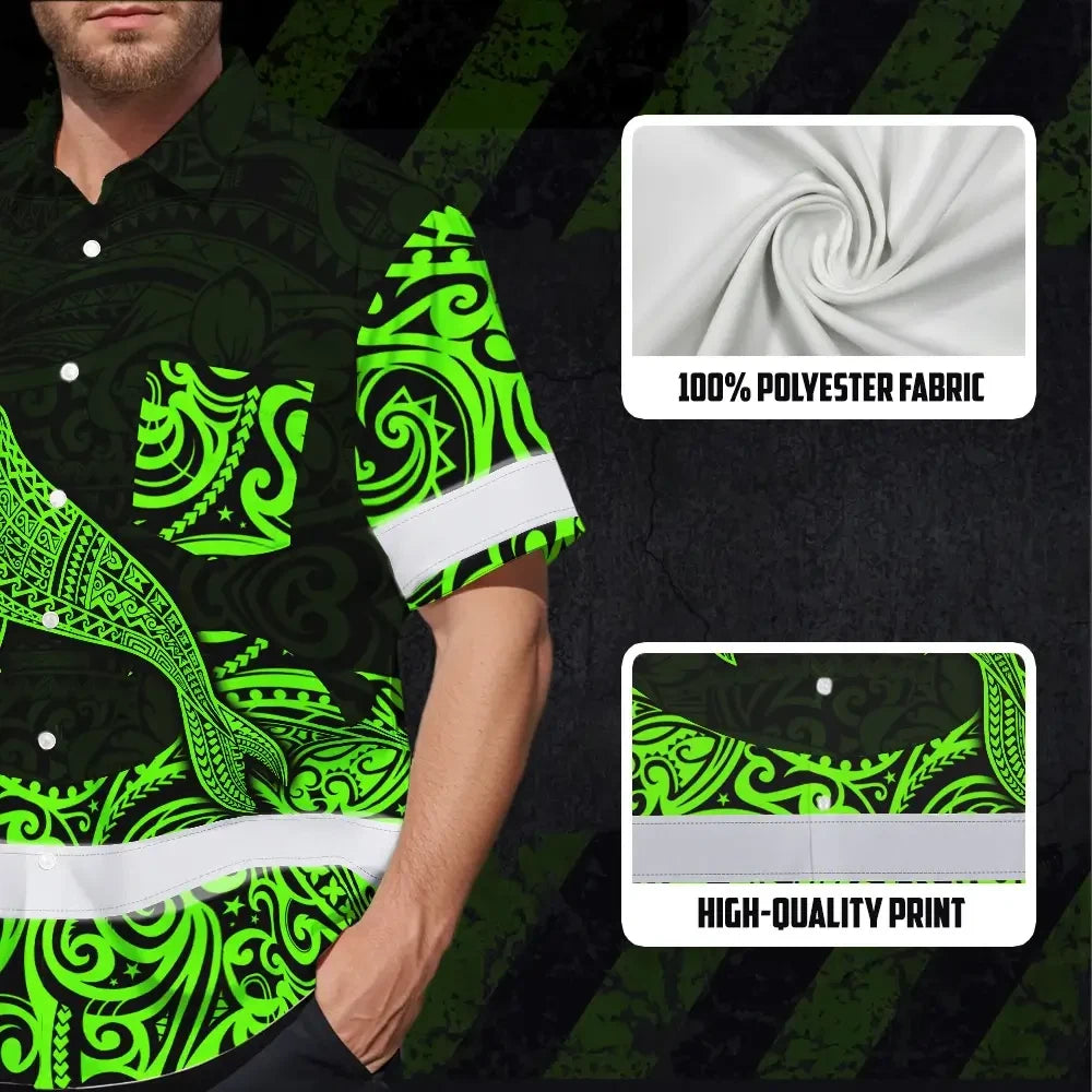 Hi Vis Hawaiian Shirt Reflective Tapes Green Neon Hawaii Whale Custom Name
