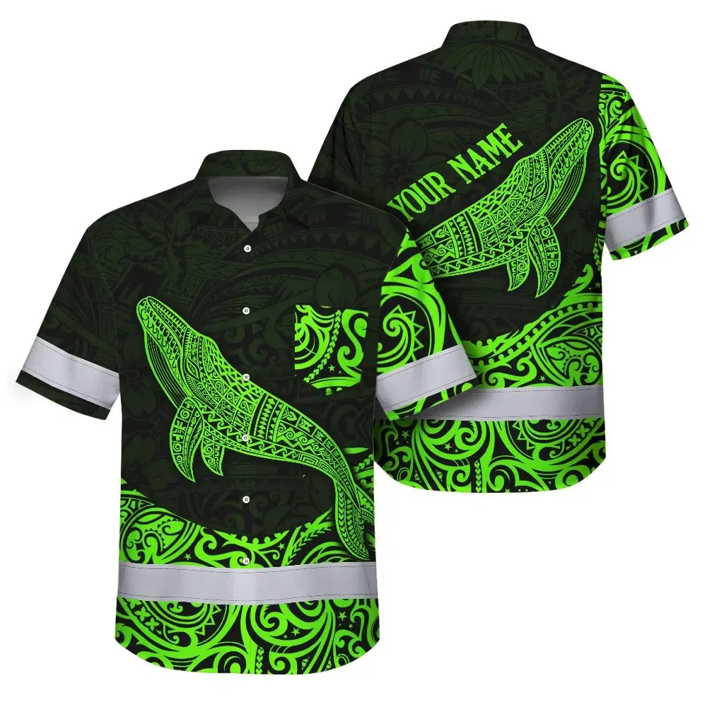 Hi Vis Hawaiian Shirt Reflective Tapes Green Neon Hawaii Whale Custom Name