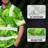 Hi Vis Hawaiian Shirt Reflective Tapes Green Neon Lime Bird of Paradise Custom Name Safety Workwear For Workers, Truckers, Operators