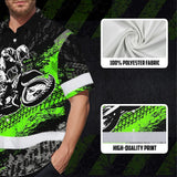 Hi Vis Hawaiian Shirt Reflective Tapes Green Neon Motobike Custom Name Safety Workwear For Bikers, Workers, Truckers, Operators