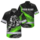 Hi Vis Hawaiian Shirt Reflective Tapes Green Neon Motobike Custom Name Safety Workwear For Bikers, Workers, Truckers, Operators