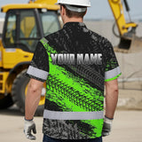Hi Vis Hawaiian Shirt Reflective Tapes Green Neon Motobike Custom Name Safety Workwear For Bikers, Workers, Truckers, Operators