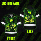 Hi Vis Hawaiian Shirt Reflective Tapes Green Neon Motobike Eagle Custom Name Safety Workwear For Workers, Truckers, Operators
