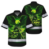 Hi Vis Hawaiian Shirt Reflective Tapes Green Neon Motobike Eagle Custom Name Safety Workwear For Workers, Truckers, Operators