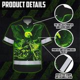 Hi Vis Hawaiian Shirt Reflective Tapes Green Neon Motobike Eagle Custom Name Safety Workwear For Workers, Truckers, Operators
