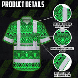 Hi Vis Hawaiian Shirt Reflective Tapes Green Neon Native Custom Name Safety Workwear For Workers, Truckers, Operators
