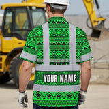 Hi Vis Hawaiian Shirt Reflective Tapes Green Neon Native Custom Name Safety Workwear For Workers, Truckers, Operators