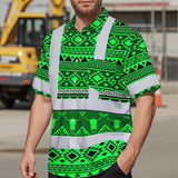 Hi Vis Hawaiian Shirt Reflective Tapes Green Neon Native Custom Name Safety Workwear For Workers, Truckers, Operators