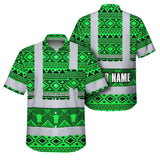 Hi Vis Hawaiian Shirt Reflective Tapes Green Neon Native Custom Name Safety Workwear For Workers, Truckers, Operators