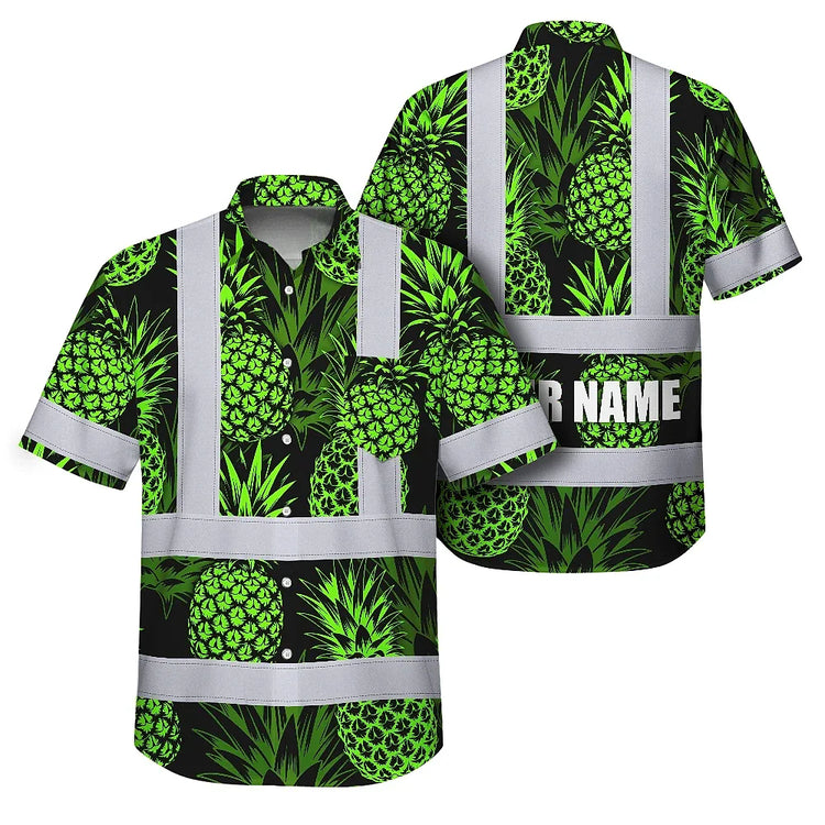 Green Neon Pineapple Hi-Vis Hawaiian Shirt