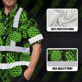 Hi Vis Hawaiian Shirt Reflective Tapes Green Neon Pineapple Custom Name Safety Workwear For Workers, Truckers, Operators