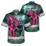 Hi Vis Hawaiian Shirt Reflective Tapes Green Neon Pink Skull Custom Name Safety Workwear For Workers, Truckers, Operators