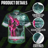 Hi Vis Hawaiian Shirt Reflective Tapes Green Neon Pink Skull Custom Name Safety Workwear For Workers, Truckers, Operators