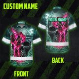 Hi Vis Hawaiian Shirt Reflective Tapes Green Neon Pink Skull Custom Name Safety Workwear For Workers, Truckers, Operators
