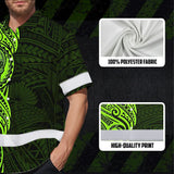 Hi Vis Hawaiian Shirt Reflective Tapes Green Neon Polynesian And Skull Custom Name Safety Workwear For Workers, Truckers, Operators