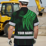 Hi Vis Hawaiian Shirt Reflective Tapes Green Neon Polynesian Custom Name Safety Workwear For Workers, Truckers, Operators