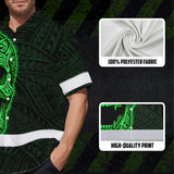 Hi Vis Hawaiian Shirt Reflective Tapes Green Neon Polynesian Half Skull Custom Name Safety Workwear For Workers, Truckers, Operators