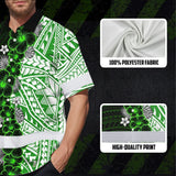 Hi Vis Hawaiian Shirt Reflective Tapes Green Neon Polynesian Tribal Flowers Custom Name Safety Workwear For Workers, Truckers, Operators