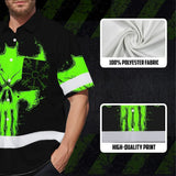 Hi Vis Hawaiian Shirt Reflective Tapes Green Neon Skull 2 Custom Name Safety Workwear For Workers, Truckers, Operators