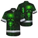 Hi Vis Hawaiian Shirt Reflective Tapes Green Neon Skull 3 Custom Name Safety Workwear For Workers, Truckers, Operators