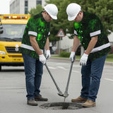 Hi Vis Hawaiian Shirt Reflective Tapes Green Neon Skull 3 Custom Name Safety Workwear For Workers, Truckers, Operators