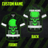 Hi Vis Hawaiian Shirt Reflective Tapes Green Neon Skull Chain Custom Name Safety Workwear For Workers, Truckers, Operators