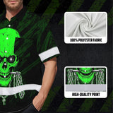 Hi Vis Hawaiian Shirt Reflective Tapes Green Neon Skull Chain Custom Name Safety Workwear For Workers, Truckers, Operators