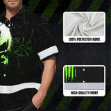 Hi Vis Hawaiian Shirt Reflective Tapes Green Neon Skull Custom Name Safety Workwear For Workers, Truckers, Operators