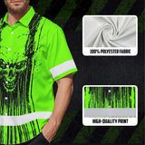Hi Vis Hawaiian Shirt Reflective Tapes Green Neon Skull Viking Symbol Custom Name Safety Workwear For Workers, Truckers, Operators