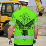 Hi Vis Hawaiian Shirt Reflective Tapes Green Neon Skull Viking Symbol Raven Custom Name For Workers, Runners, Truckers, Skull Lovers