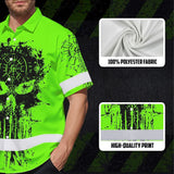 Hi Vis Hawaiian Shirt Reflective Tapes Green Neon Skull Viking Symbol Raven Custom Name For Workers, Runners, Truckers, Skull Lovers