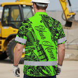 Hi Vis Hawaiian Shirt Reflective Tapes Green Neon Tattoo Custom Name Safety