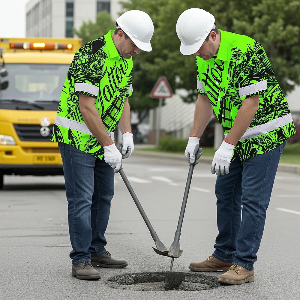 Hi Vis Hawaiian Shirt Reflective Tapes Green Neon Tattoo Custom Name Safety