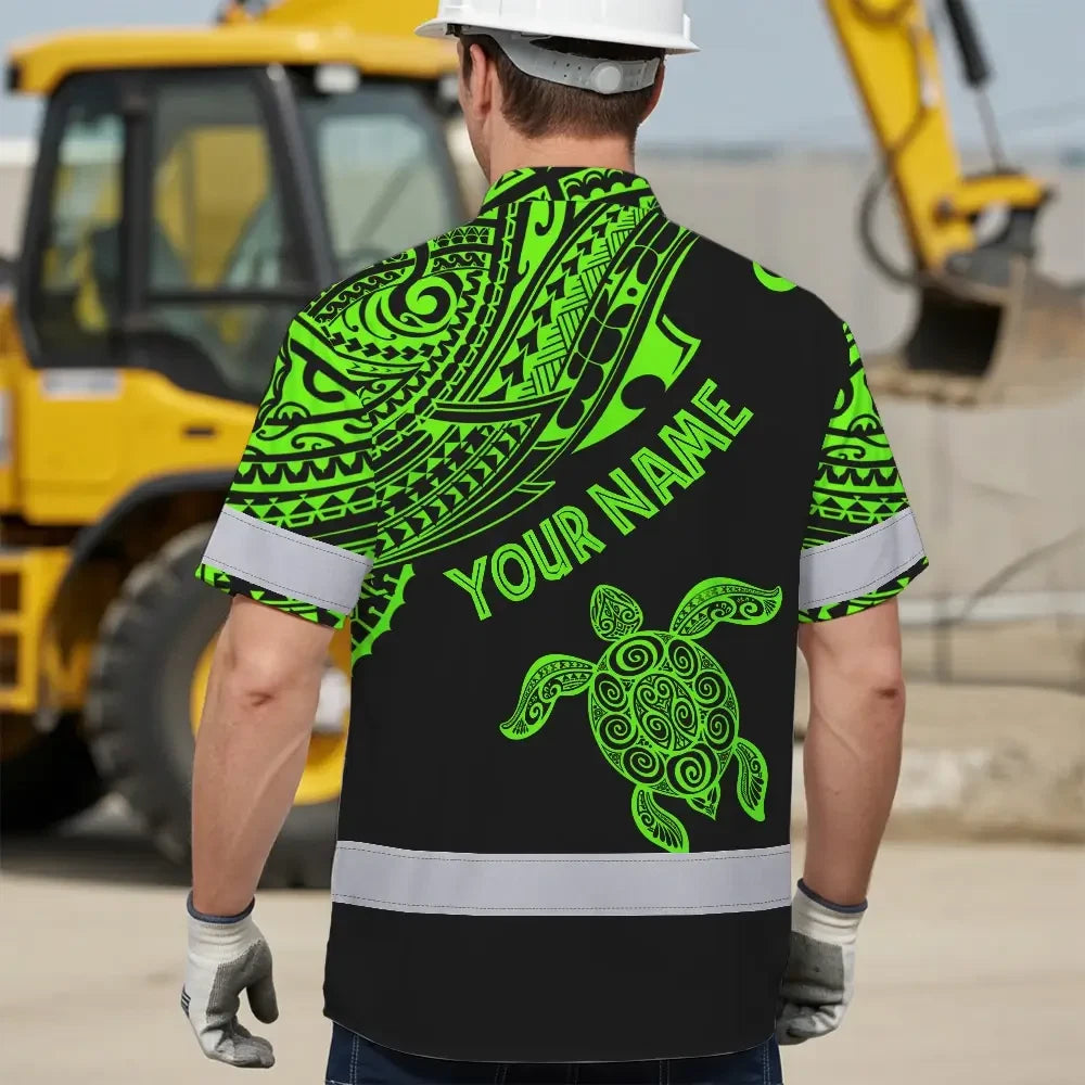 Hi Vis Hawaiian Shirt Reflective Tapes Green Neon Turtle Hawaii Custom Name