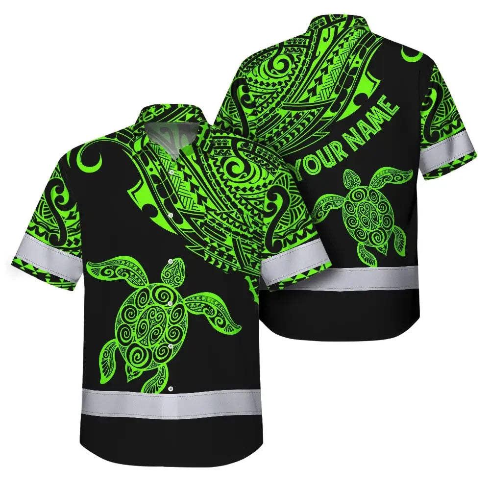 Hi Vis Hawaiian Shirt Reflective Tapes Green Neon Turtle Hawaii Custom Name
