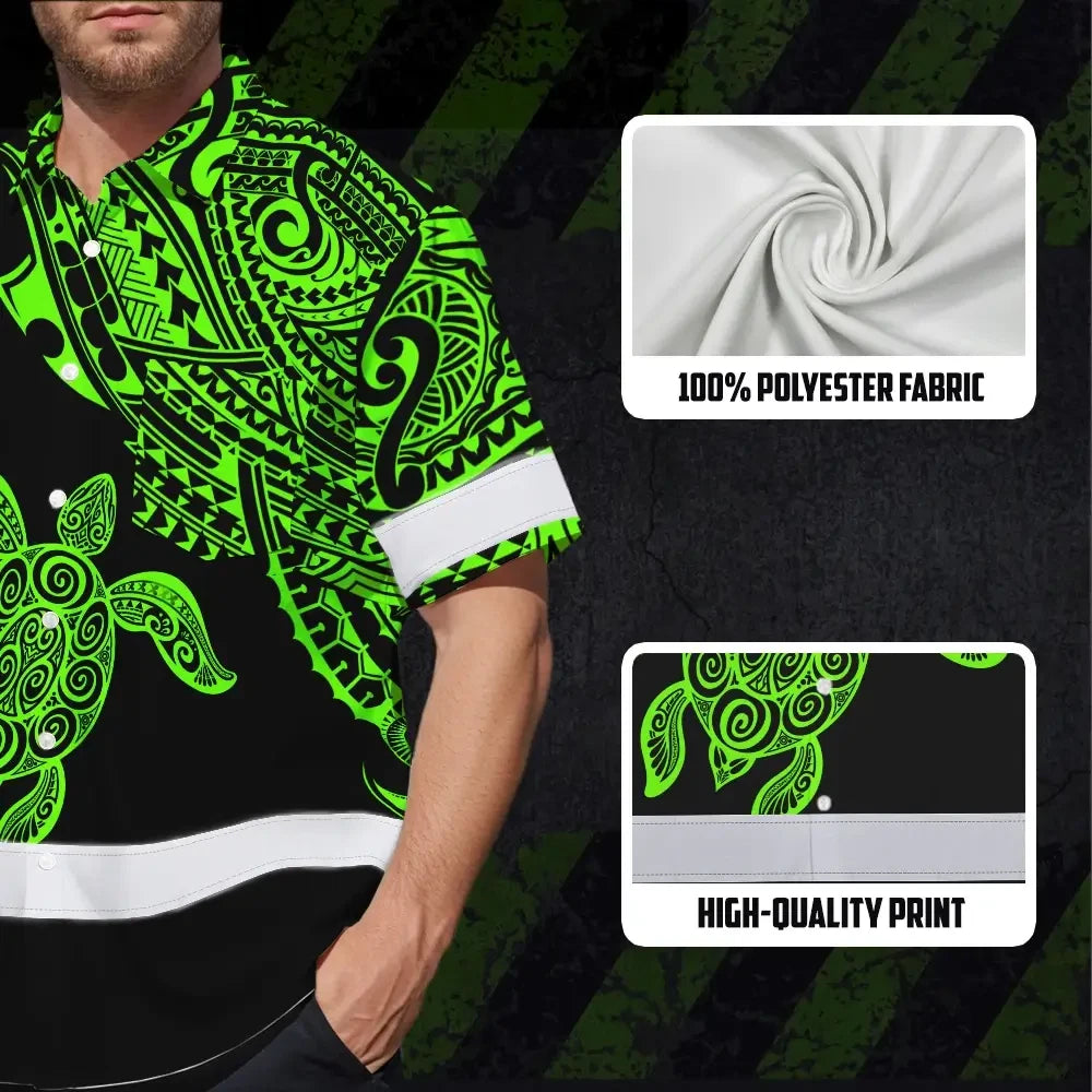 Hi Vis Hawaiian Shirt Reflective Tapes Green Neon Turtle Hawaii Custom Name