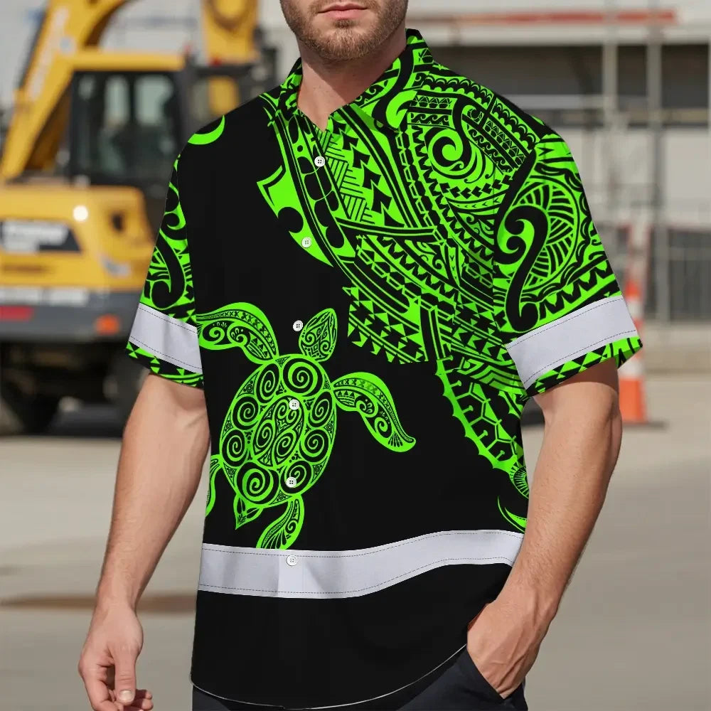 Hi Vis Hawaiian Shirt Reflective Tapes Green Neon Turtle Hawaii Custom Name