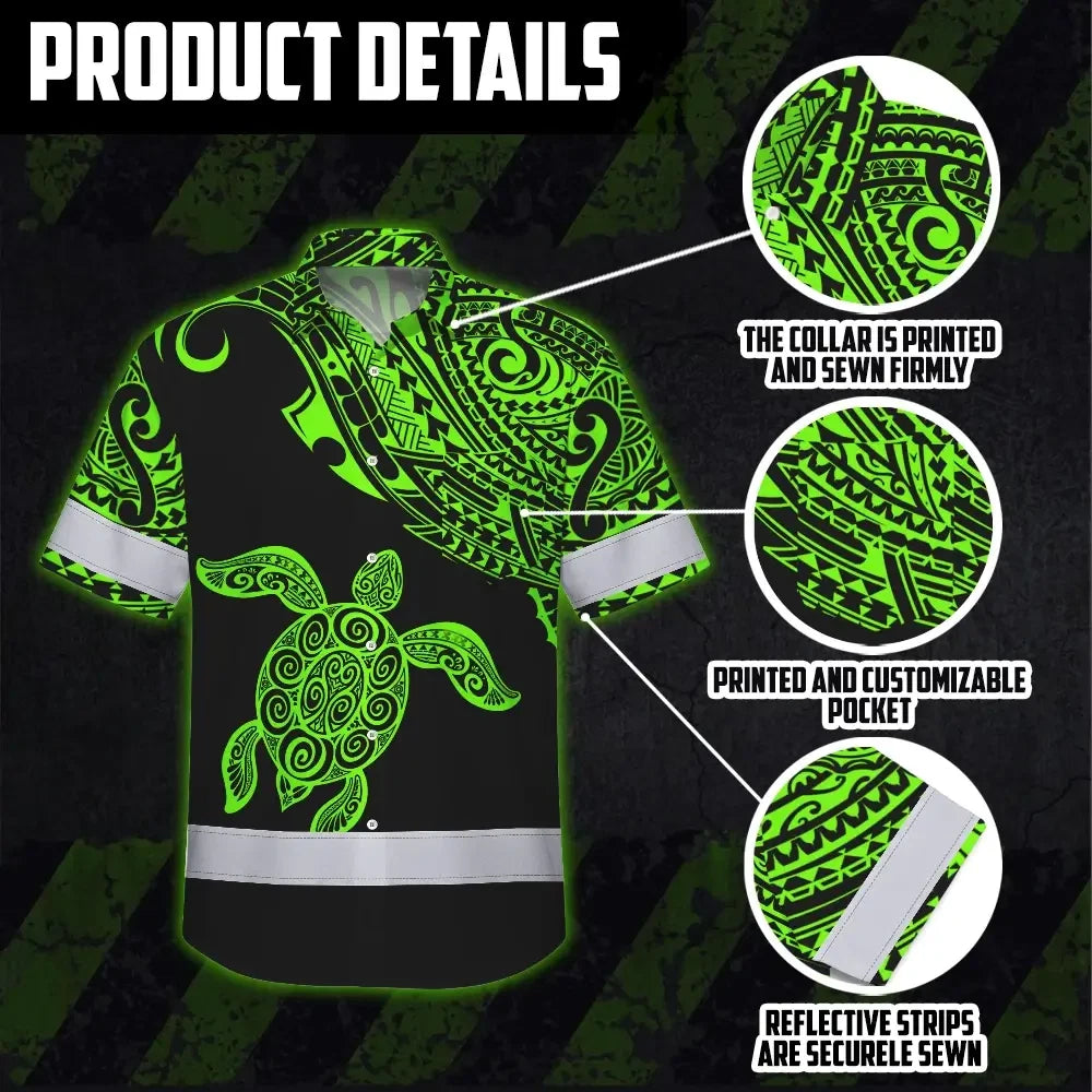 Hi Vis Hawaiian Shirt Reflective Tapes Green Neon Turtle Hawaii Custom Name