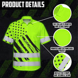 Hi Vis Hawaiian Shirt Reflective Tapes Green Neon US Flag 2 Custom Name