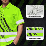 Hi Vis Hawaiian Shirt Reflective Tapes Green Neon US Flag 2 Custom Name