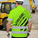 Hi Vis Hawaiian Shirt Reflective Tapes Green Neon US Flag 2 Custom Name