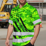 Hi Vis Hawaiian Shirt Reflective Tapes Green Neon US Flag Custom Name