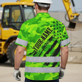 Hi Vis Hawaiian Shirt Reflective Tapes Green Neon US Flag Custom Name