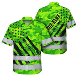Hi Vis Hawaiian Shirt Reflective Tapes Green Neon US Flag Custom Name