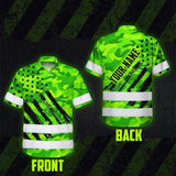 Hi Vis Hawaiian Shirt Reflective Tapes Green Neon US Flag Custom Name