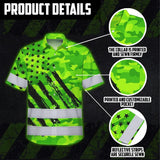 Hi Vis Hawaiian Shirt Reflective Tapes Green Neon US Flag Custom Name