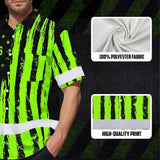 Hi Vis Hawaiian Shirt Reflective Tapes Green Neon US Flag Custom Name Safety Workwear For Workers, Truckers, Operators, Independence