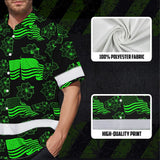 Hi Vis Hawaiian Shirt Reflective Tapes Green Neon US Flag Flower Custom Name Safety Workwear For Workers, Truckers, Operators, Independence