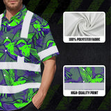 Hi Vis Hawaiian Shirt Reflective Tapes Green Neon Violet Hummingbird Custom Name Safety Workwear For Workers, Truckers, Operators