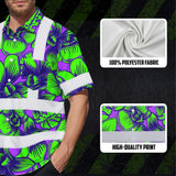 Hi Vis Hawaiian Shirt Reflective Tapes Green Neon Violet Orchid Custom Name Safety Workwear For Workers, Truckers, Operators
